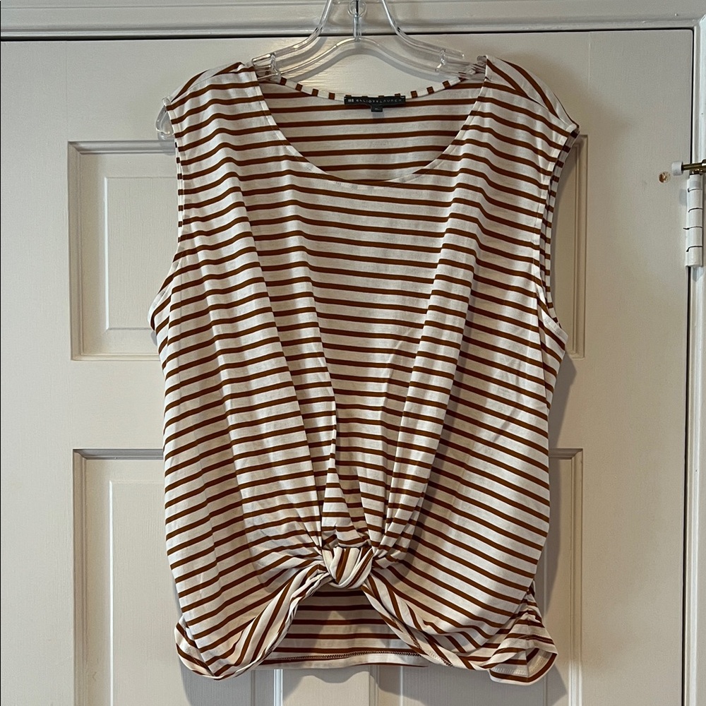 Elliott Lauren Brown and White Striped Tank Top